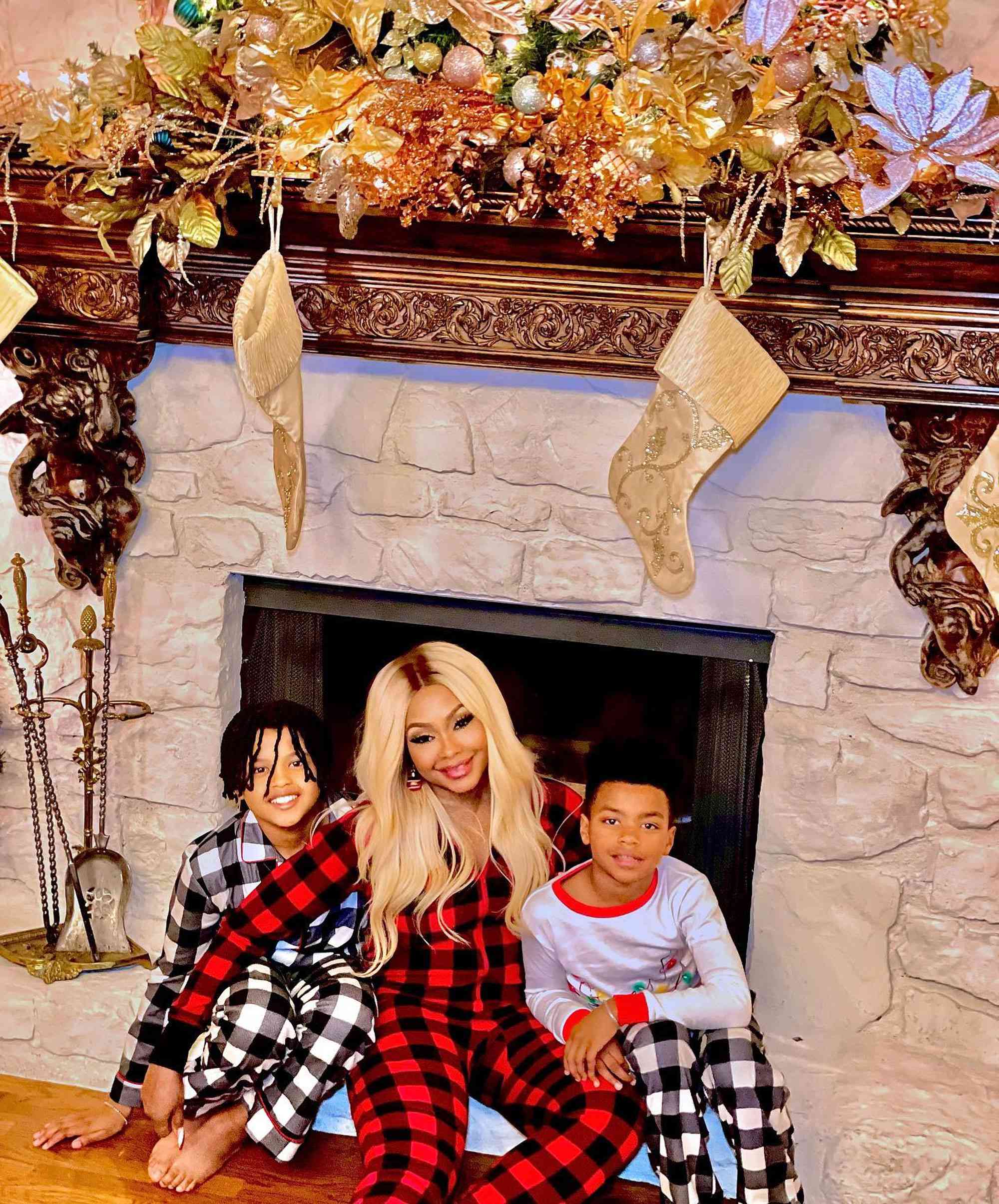 Phaedra Parks celebrating Christmas with her two sons, Ayden Nida and Dylan Nida.