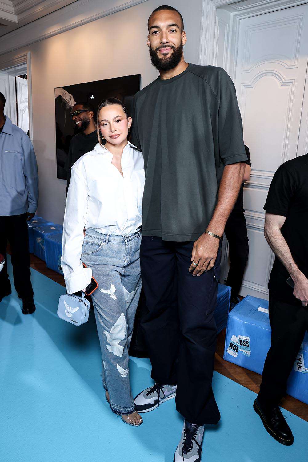 Rudy Gobert and Julia Bonilla attend the 3.Paradis Menswear Spring/Summer 2025 show as part of Paris Fashion Week on June 21, 2024 in Paris, France.