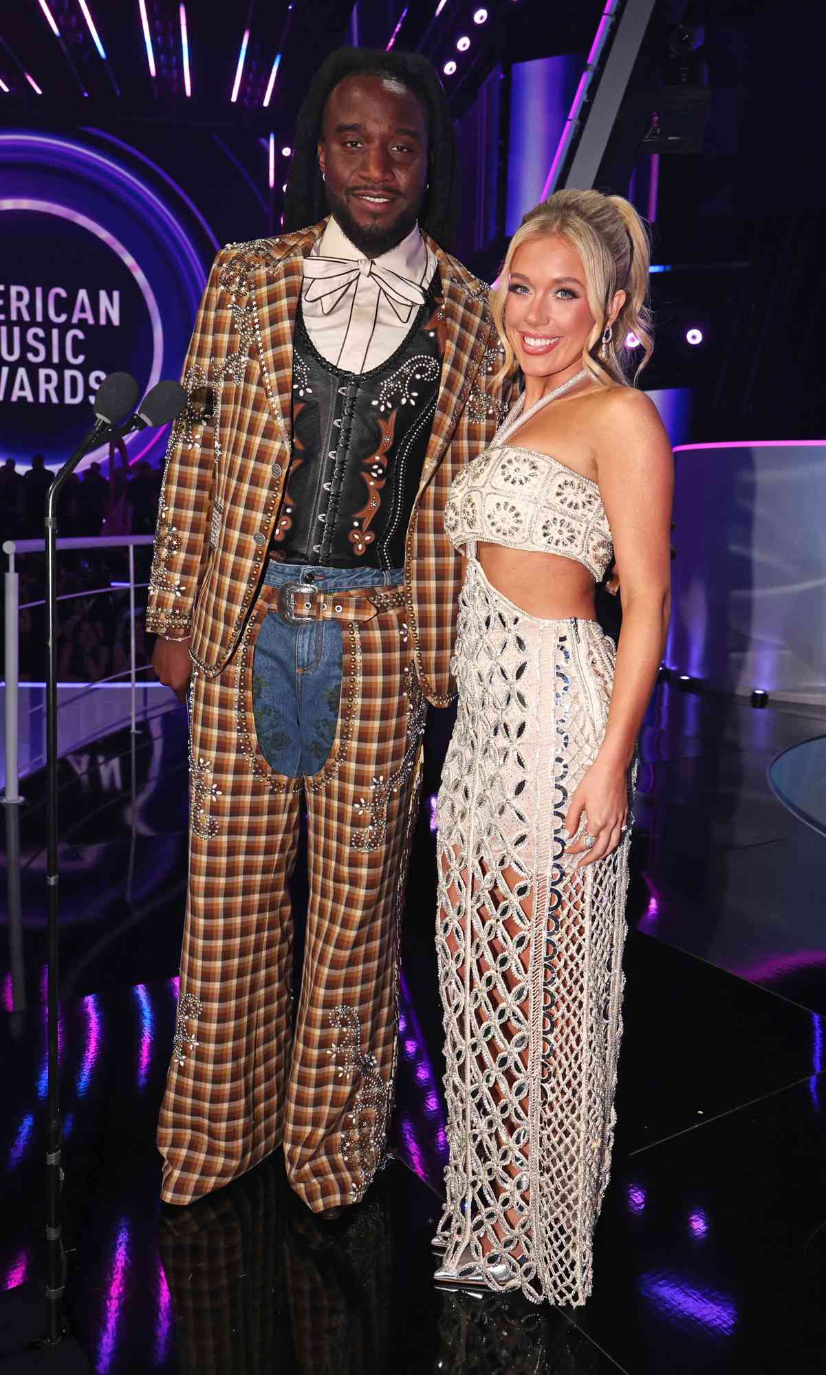 Shaboozey, Megan Moroney at the 2025 American Music Awards held at the Fontainebleau Las Vegas on May 26, 2025 in Las Vegas, Nevada. 