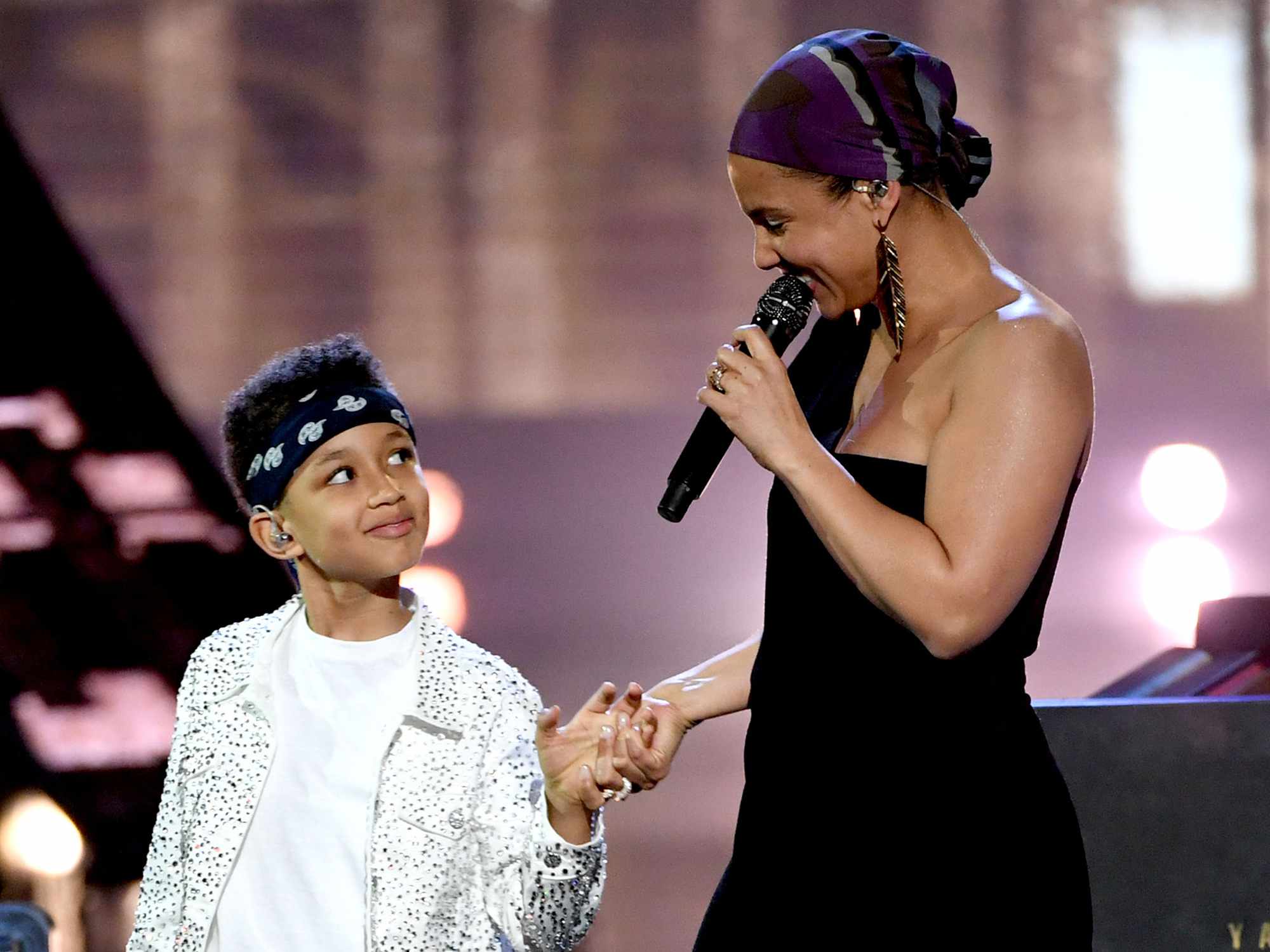 Alicia Keys and her son Egypt Daoud Dean perform onstage at the 2019 iHeartRadio Music Awards which broadcasted live on FOX at Microsoft Theater on March 14, 2019 in Los Angeles, California