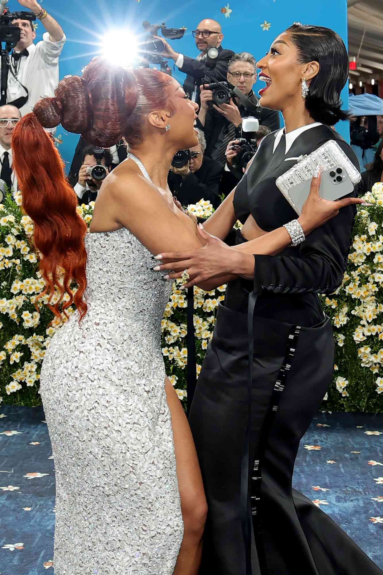 Megan Thee Stallion and Angel Reese attend the 2025 Met Gala Celebrating "Superfine: Tailoring Black Style" at Metropolitan Museum of Art on May 05, 2025 in New York City. 