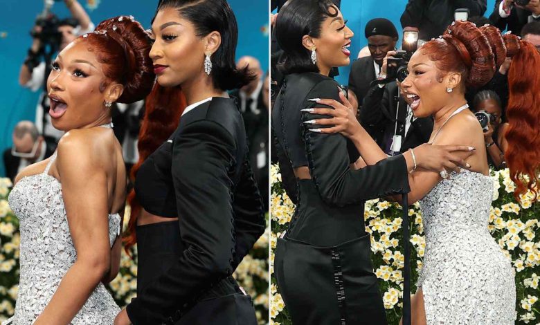 Megan Thee Stallion's Epic Hair Flip Leads to a Can't Miss Interaction with Angel Reese on the 2025 Met Gala Red Carpet