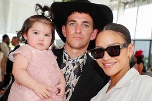 Sunny Fine, Alex Fine and Cassie Fine attend Preakness 147 at Pimlico Race Course on May 21, 2022 in Baltimore, Maryland.