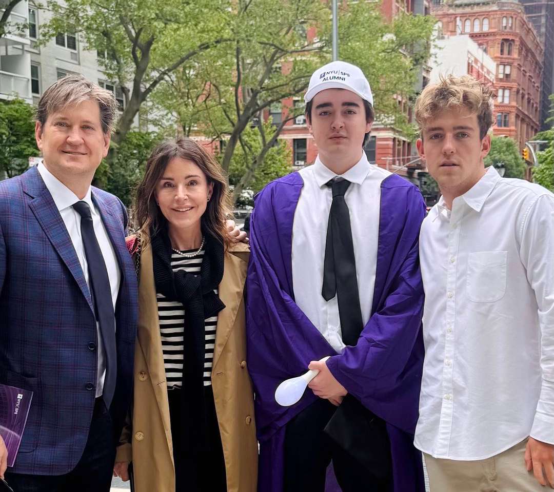 Christa Miller with her sons and husband Bill Lawrence. 