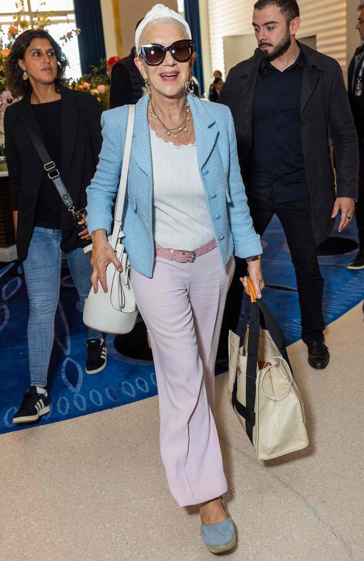 Dame Helen Mirren is seen at the Hotel Martinez during day eight of the 78th Cannes Film Festival
