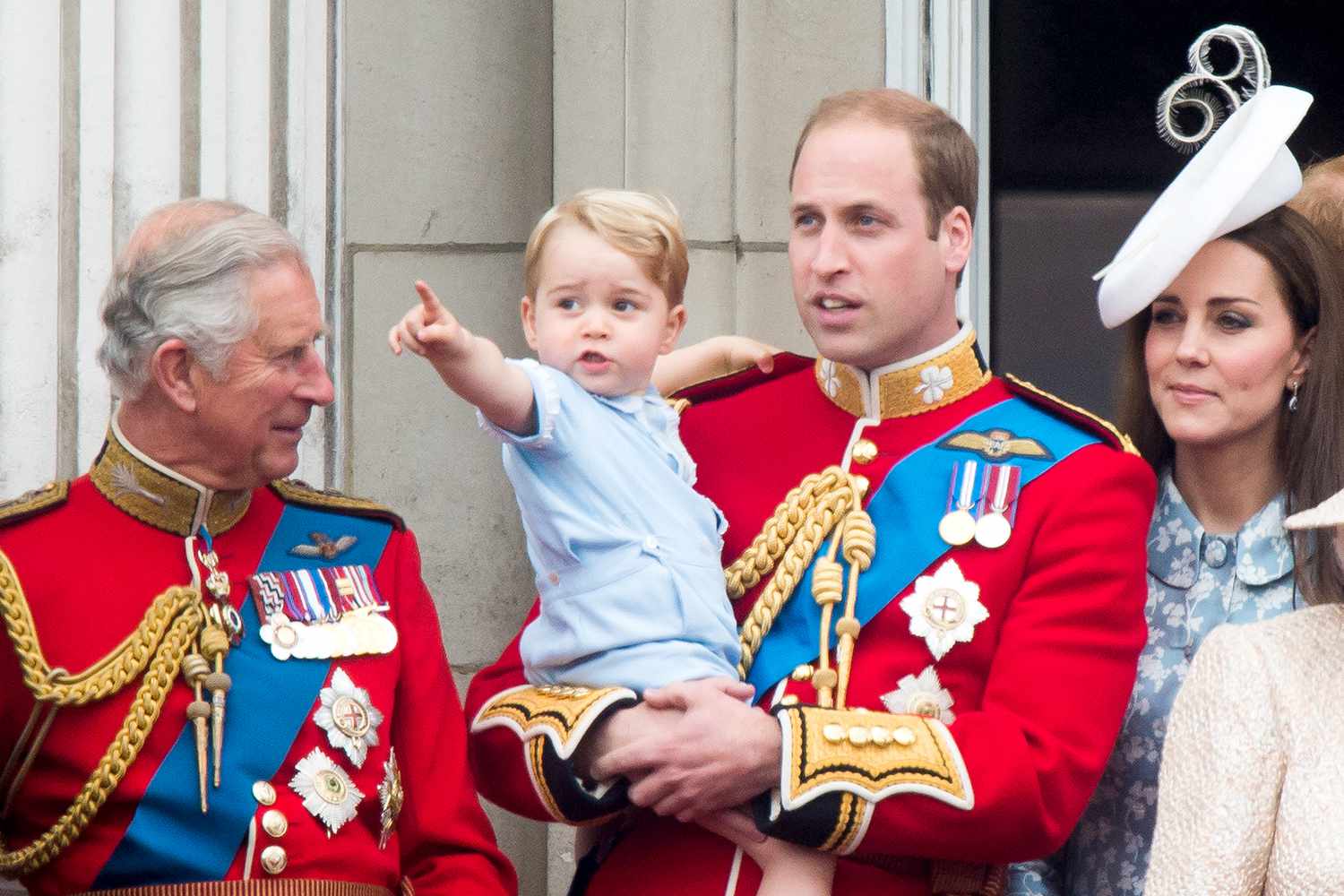 Prince Charles, Prince of Wales, Prince George of Cambridge, Prince William, Duke of Cambridge Catherine, Duchess of Cambridge look on from the balcony during the annual Trooping The Colour ceremony at Horse Guards Parade on June 13, 2015 in London, England.