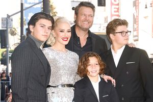 HOLLYWOOD, CALIFORNIA - OCTOBER 19: (L-R) Kingston Rossdale, Gwen Stefani, Apollo Rossdale, Blake Shelton and Zuma Rossdale attend the Hollywood Walk of Fame Star Ceremony Honoring Gwen Stefani on October 19, 2023 in Hollywood, California.