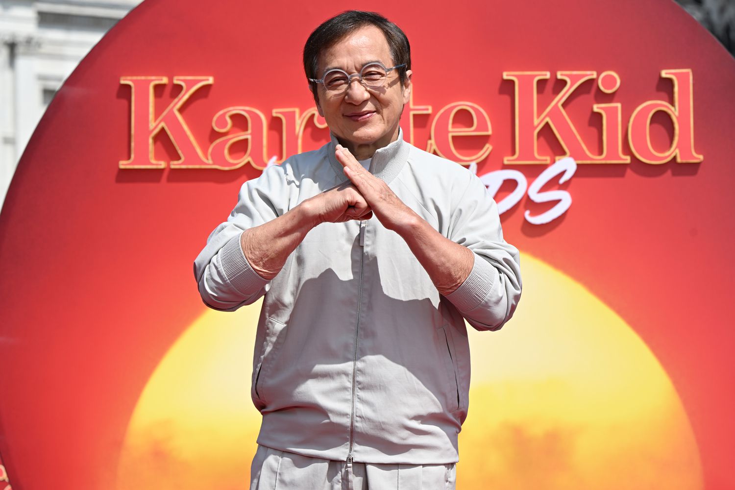 Jackie Chan attends the KARATE KID: LEGENDS Photocall at Trafalgar Square. The film will be released only in 