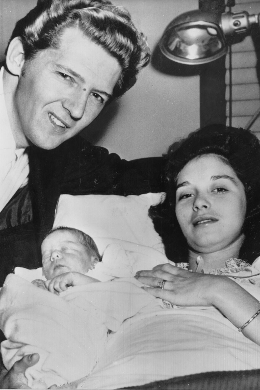 Jerry Lee Lewis with his wife Myra Lewis and newborn son Steve Allen Lewis on February 28, 1959 in Ferriday, Louisiana. 