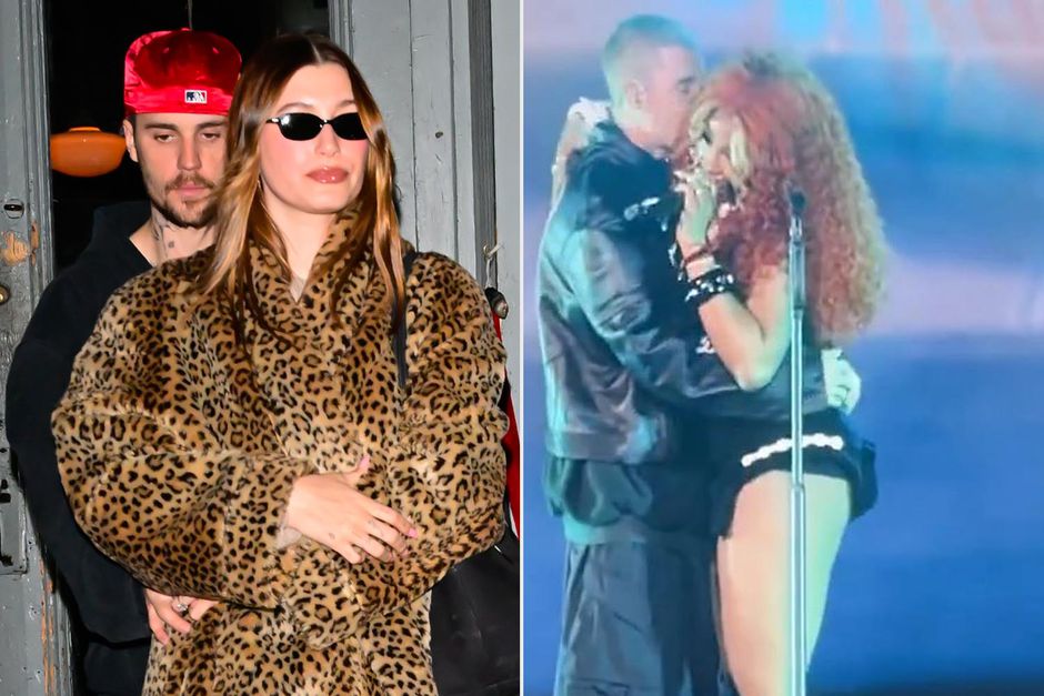 Justin Bieber and Hailey Bieber are seen leaving Lucali Pizza in Brooklyn on February 06, 2025 in New York City. SZA and special guest Justin Bieber photographed tonight on the #GrandNationalTour.