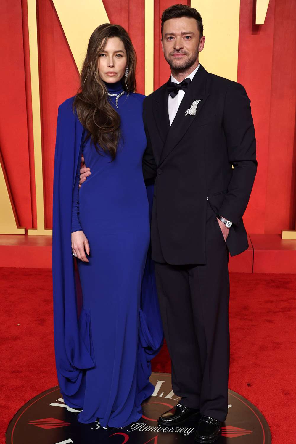 Jessica Biel and Justin Timberlake attend the 2024 Vanity Fair Oscar Party Hosted By Radhika Jones at Wallis Annenberg Center for the Performing Arts on March 10, 2024