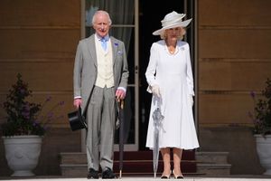 King Charles III and Queen Camilla attending the Education and Skills Garden Party at Buckingham Palace on May 14, 2025 in London, England.