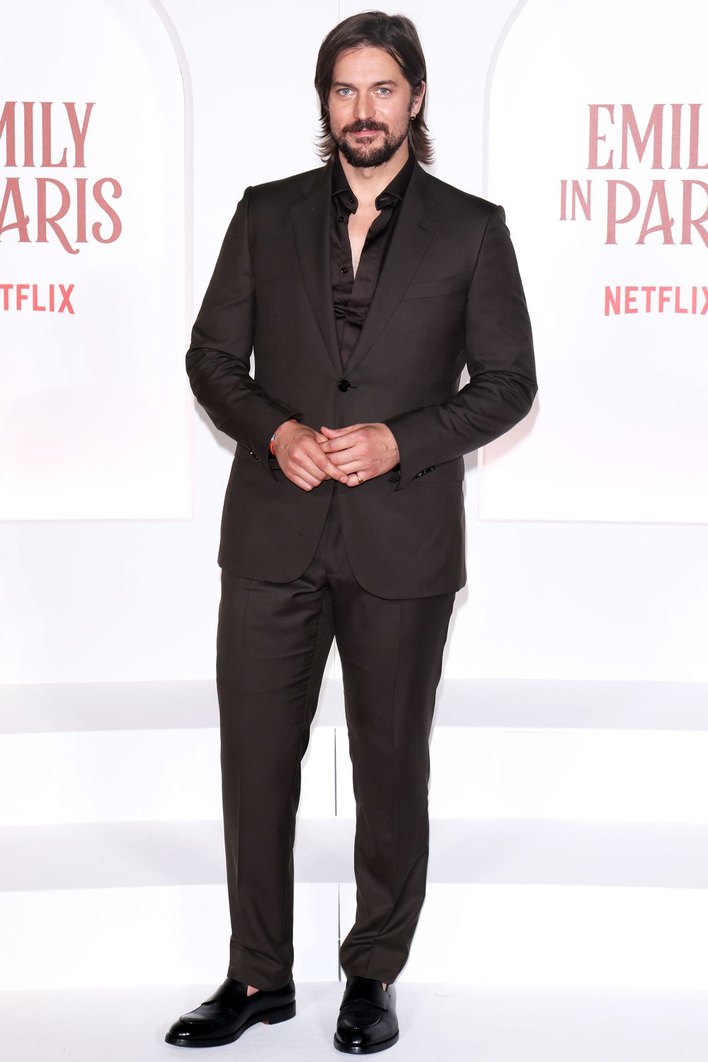 Lucas Bravo attends 'Emily In Paris' fourth season red carpet on Sept. 10, 2024, in Rome.