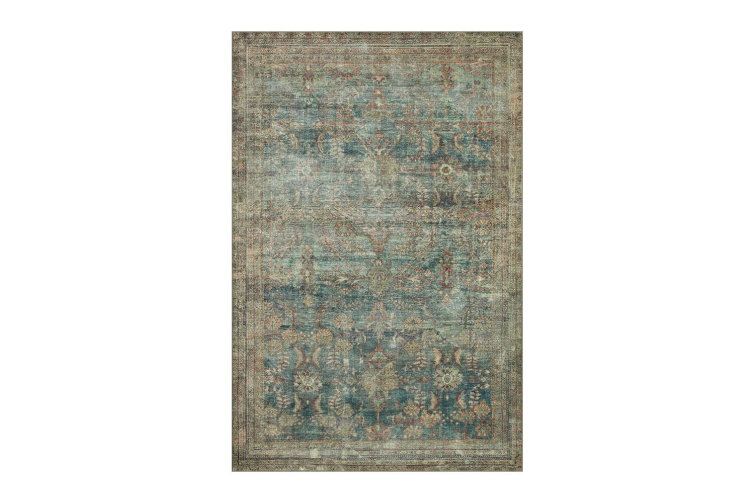 Magnolia Home By Joanna Gaines X Loloi Banks Machine Washable Ocean / Spice Area Rug