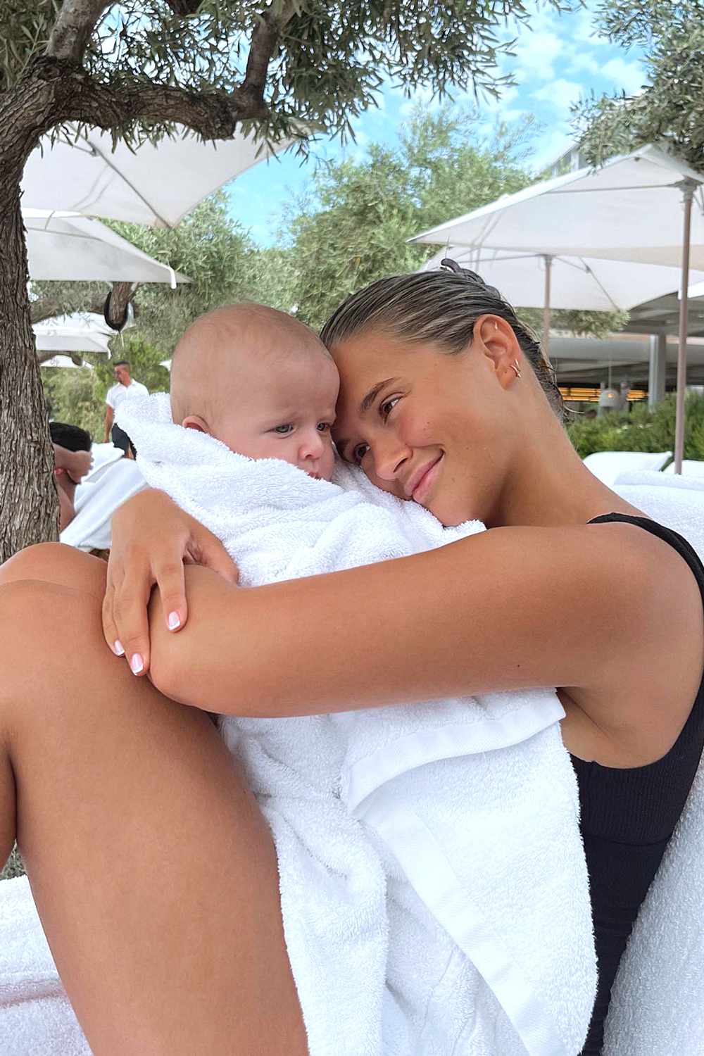 Molly-Mae Hague holds her daughter Bambi in June 2023 in Athens, Greece.