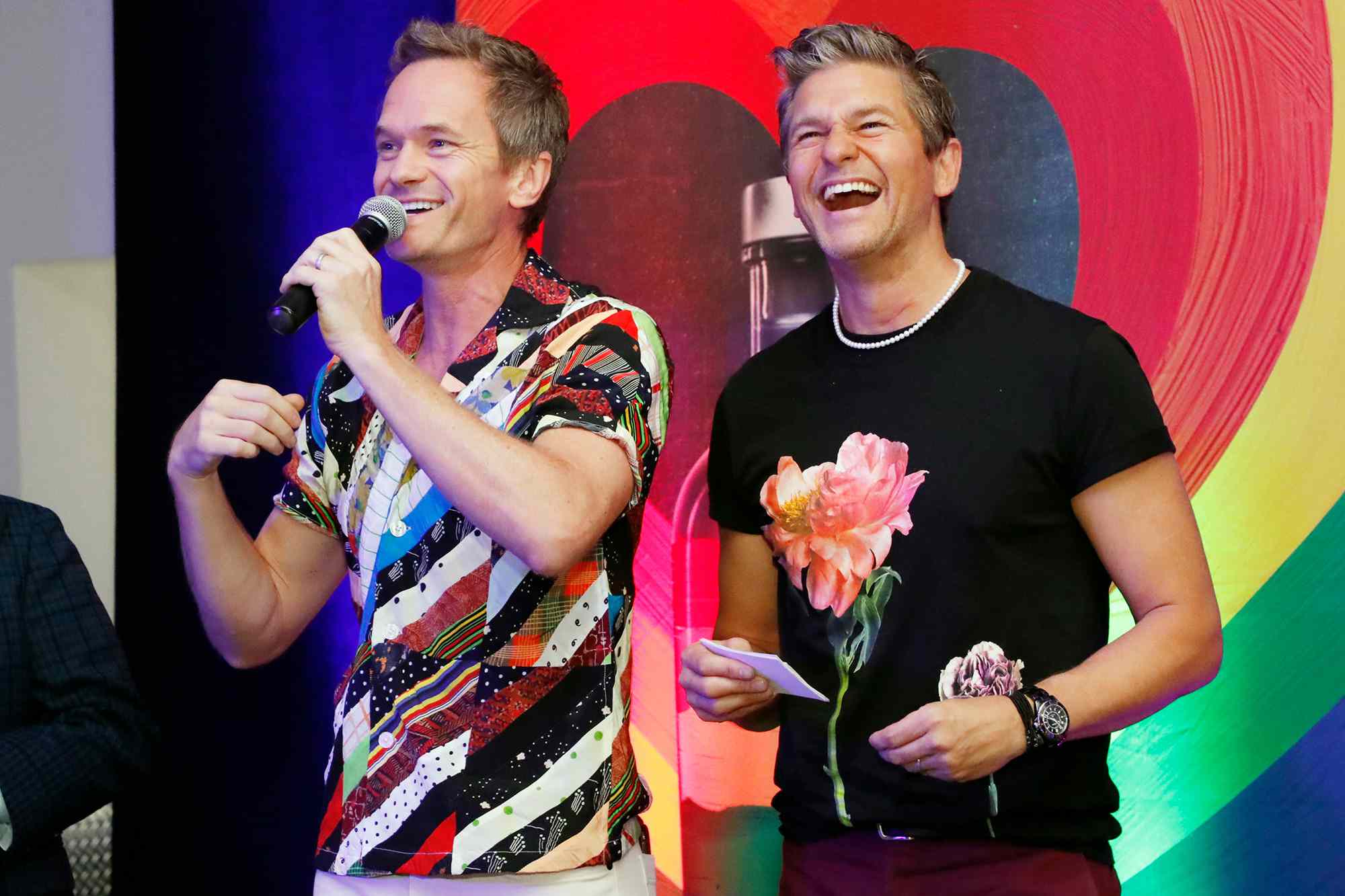 Neil Patrick Harris and David Burtka speak during Food Network & Cooking Channel New York City Wine & Food Festival presented by Capital One - Drag Brunch hosted by David Burtka and Neil Patrick Harris with special guests Murray Hill and Detox at Iron 23 on October 17, 2021 in New York City