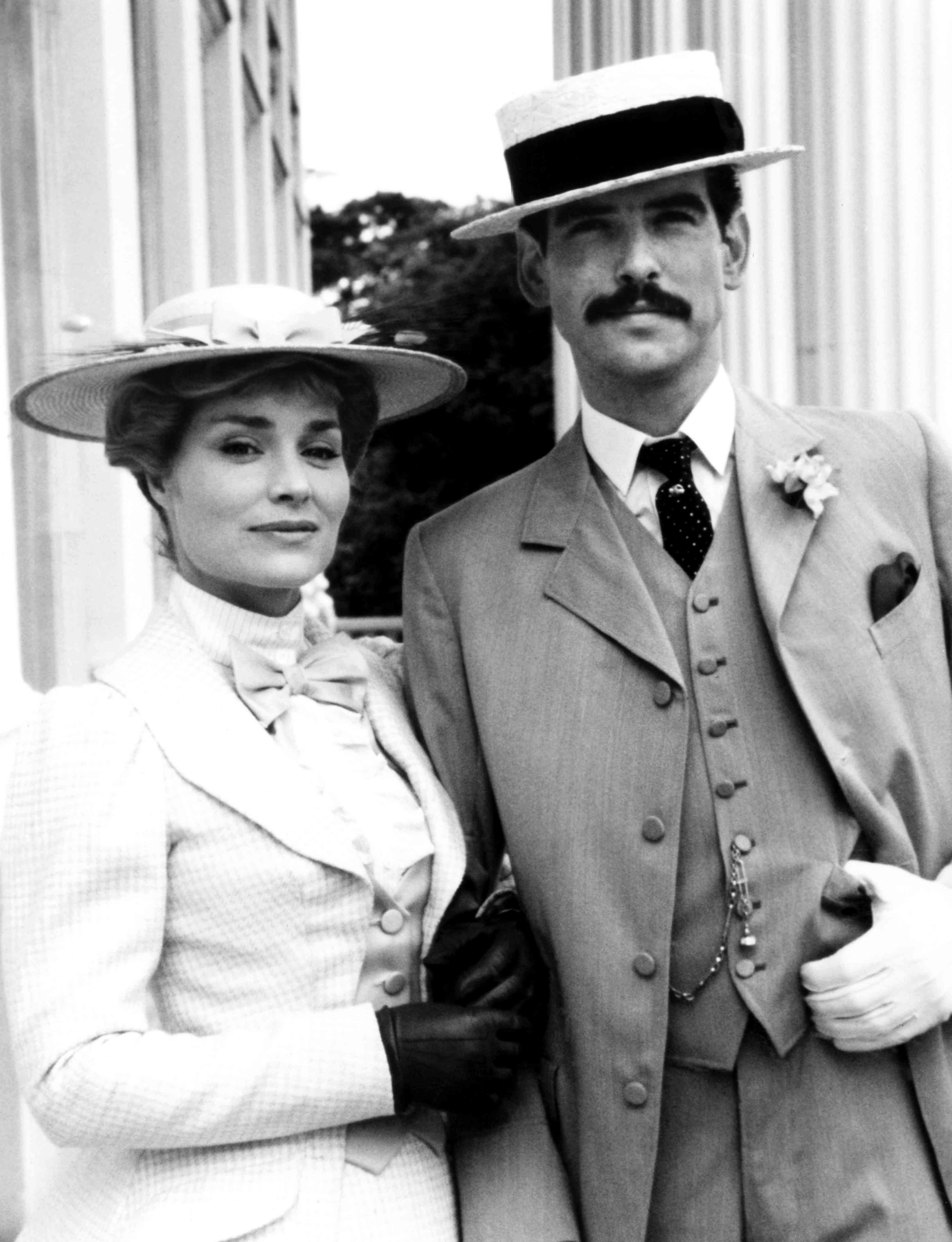 NANCY ASTOR, from left, Lisa Harrow, Pierce Brosnan, 1982