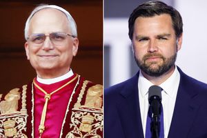 Cardinal Robert Prevost, newly elected as pope Leo XIV is seen on the Saint Peter's Basilica balcony, at Saint Peter's Square in Vatican on April 8, 2025; Republican vice presidential candidate, U.S. Sen. J.D. Vance (R-OH) speaks on stage on the third day of the Republican National Convention at the Fiserv Forum on July 17, 2024 in Milwaukee, Wisconsin. Delegates, politicians, and the Republican faithful are in Milwaukee for the annual convention, concluding with former President Donald Trump accepting his party's presidential nomination. The RNC takes place from July 15-18.