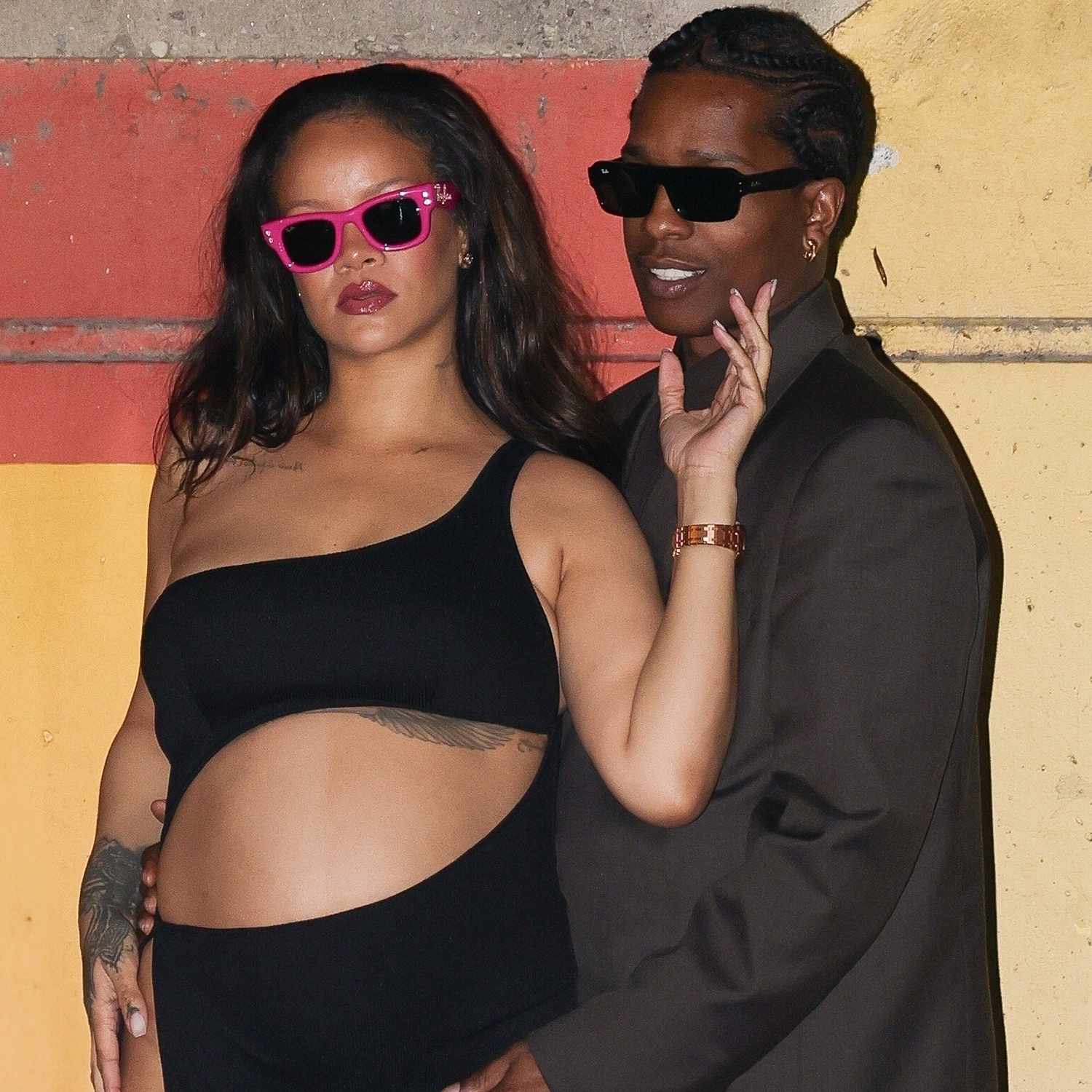 Rihanna and A$AP Rocky strike a pose under a bridge on the Croisette after enjoying a romantic dinner in Cannes