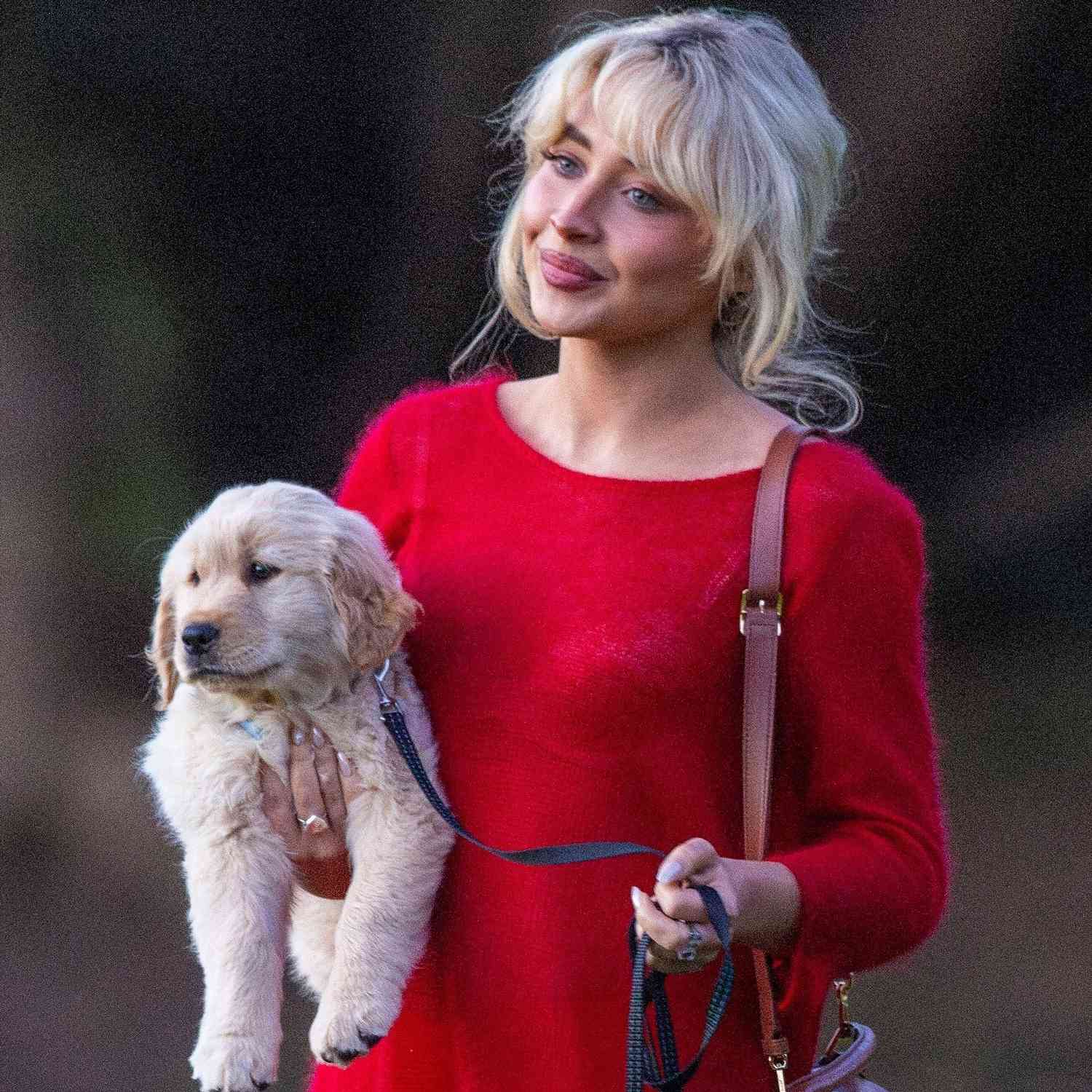 Sabrina Carpenter was spotted at a Hollywood Hills Park looking radiant in a sheer red dress, cradling her 