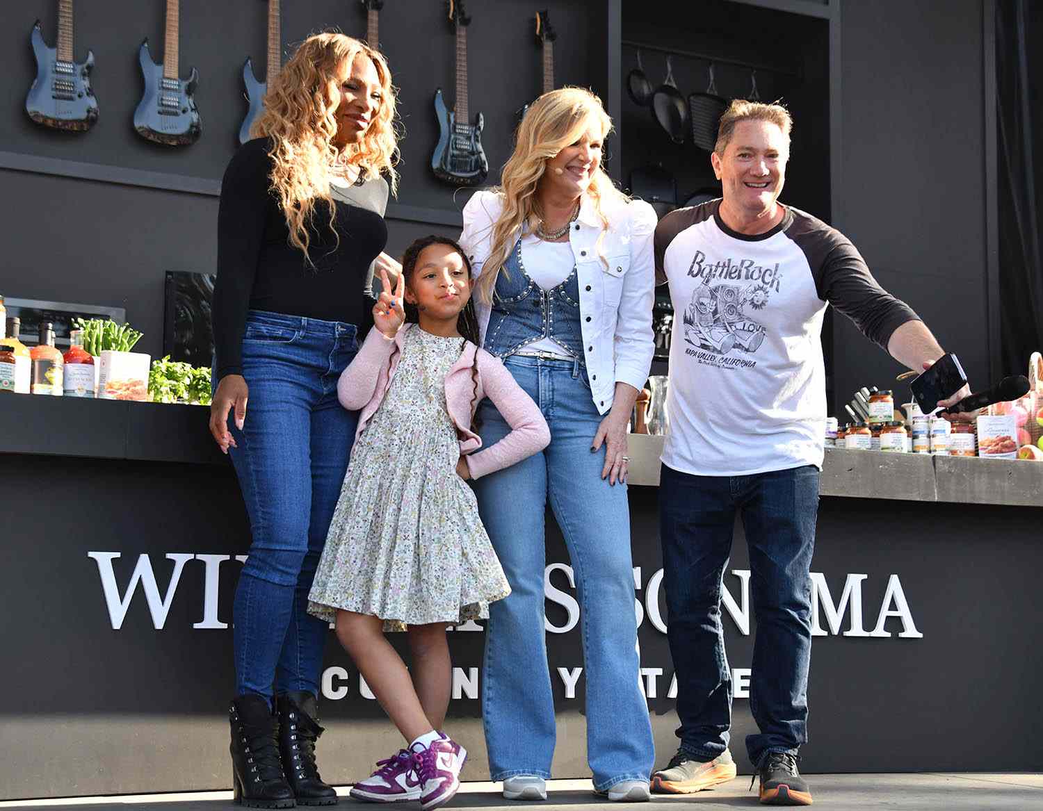 Trisha Yearwood along with Serena Williams and her daughter Alexis Olympia on the Williams Sonoma Culinary Stage during the 2025 BottleRock Napa Valley at Napa Valley Expo on May 23, 2025 in Napa, California