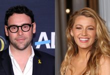 Scooter Braun and Blake Lively posing for photos on the red carpet