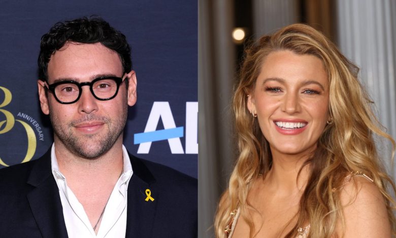 Scooter Braun and Blake Lively posing for photos on the red carpet