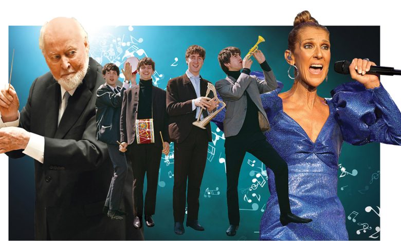 From left: John Williams, The Beatles and Celine Dion are the subjects of new documentaries.