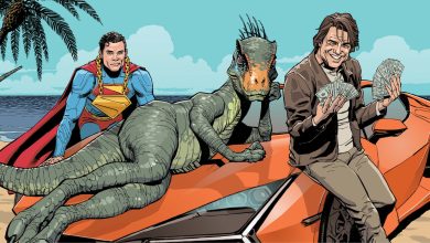 Superman, a Jurassic dinosaur and Tom Cruise on a beach.