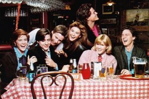 ST. ELMO'S FIRE, from left, Ally Sheedy, Judd Nelson, Emilio Estevez, Demi Moore, Mare Winningham, Rob Lowe, Andrew McCarthy, 1985