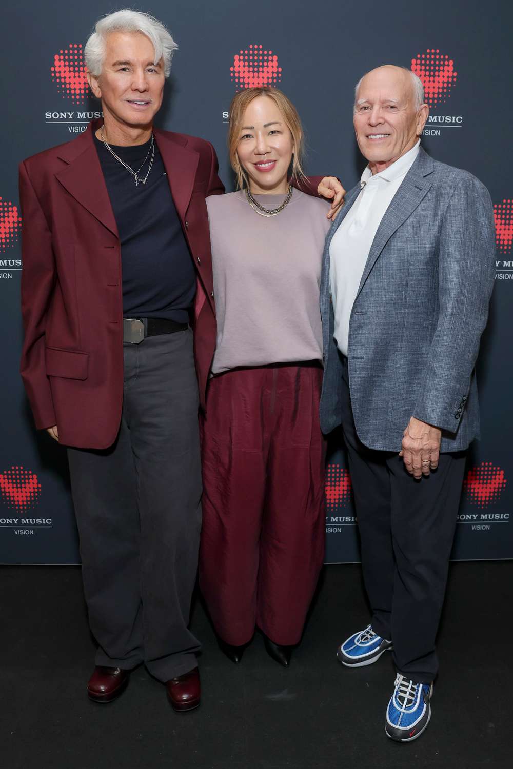 Baz Luhrmann, Sue Kim, and Frank Marshall arrive at Sony Music Vision Content Showcase on May 29, 2025 at NeueHouse Hollywood in Los Angeles.