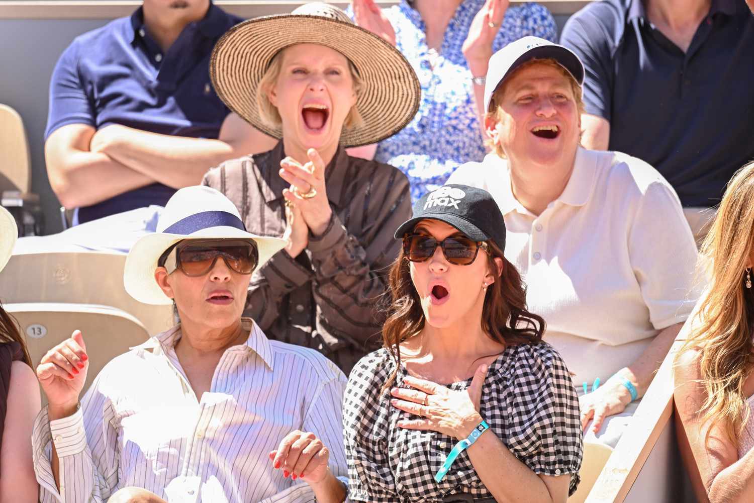 Cynthia Nixon, Christine Marinoni, Sarita Choudhury and Kristin Davis are seen at Roland Garros on May 30, 2025 in 