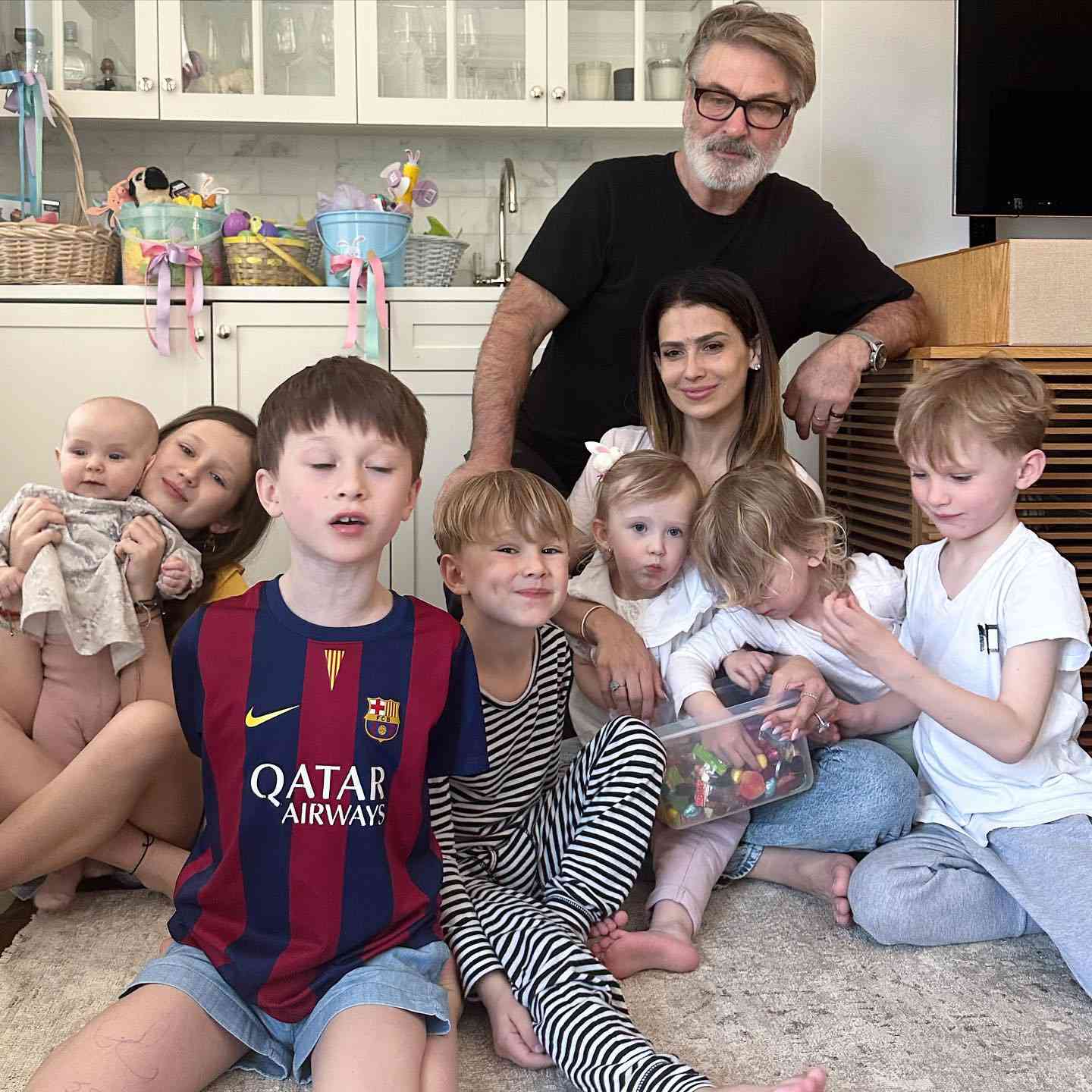 https://www.instagram.com/p/Cq1Xem2sQdb/ Verified The only way I got them all in the picture, was to hold a large plastic tub of candy on my lapâ¦my face is either congratulating myself for a moment of mommy genius, or wondering if the sugar high and crash later would be worth itâ¦ I love that by 7 kids, Iâve given up on the all looking at the camera and smiling, and just want them to be present in the photo ð¤£ Happy Easter y felices pascuas to all of you from us. Much love â¨