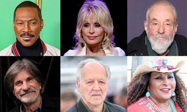 top l-to-r: Eddie Murphy, Dolly Parton, Mike Leigh bottom l-to-r: Jack Fisk, Werner Herzog, Pam Grier