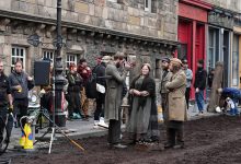 Cast extras on set during the filming of Guillermo del Toro