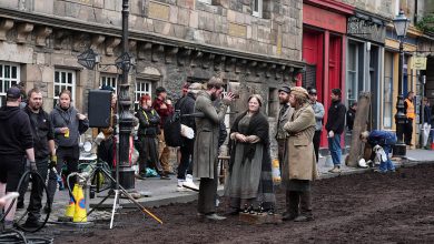 Cast extras on set during the filming of Guillermo del Toro
