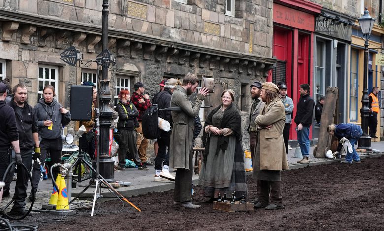 Cast extras on set during the filming of Guillermo del Toro