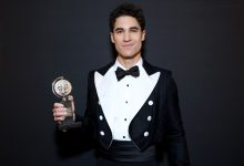 ‘Maybe Happy Ending’ star Darren Criss, winner of best actor in a musical, poses at the 78th Tony Awards at New York’s 3 West Club with his award in hand while wearing a tuxedo.