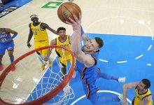 Isaiah Hartenstein 55 of the Oklahoma City Thunder drives to the basket against the Indiana Pacers during the second quarter in Game Seven of the 2025 NBA Finals at Paycom Center on June 22, 2025 in Oklahoma City, Oklahoma.