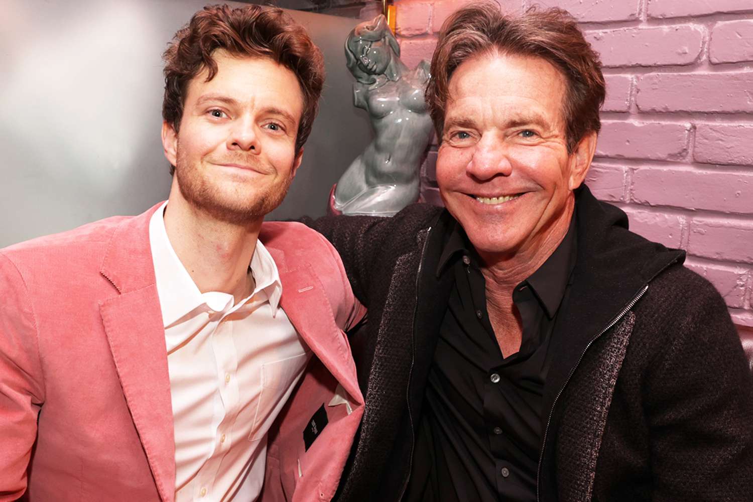 Jack Quaid and Dennis Quaid attend the Golden Globes afterparty in Beverly Hills on Jan. 7, 2024