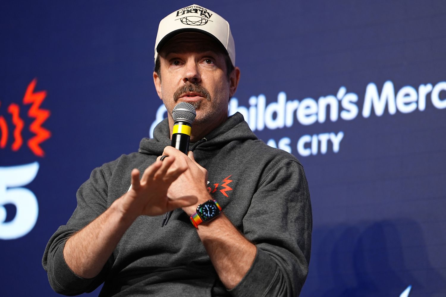Jason Sudeikis speaks on a panel during the Big Slick Celebrity Weekend benefiting Children's Mercy Hospital 