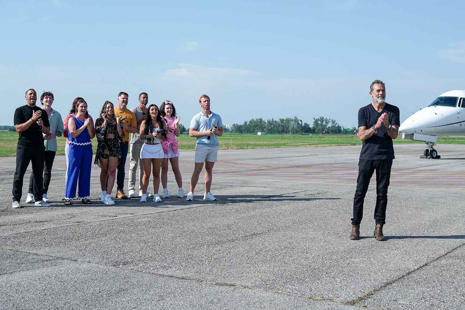 DESTINATION X -- "Welcome to Destination X" Episode 101 -- Pictured: (l-r) Josh Martinez, Jonah Evarts, Mack Fitzgerald, Tai Lowry, Rick Szabo, Shayne Cureton, Allyson "Ally" Bross, Rachel Rosette, Christian "Biggy" Bailey, Jeffrey Dean Morgan