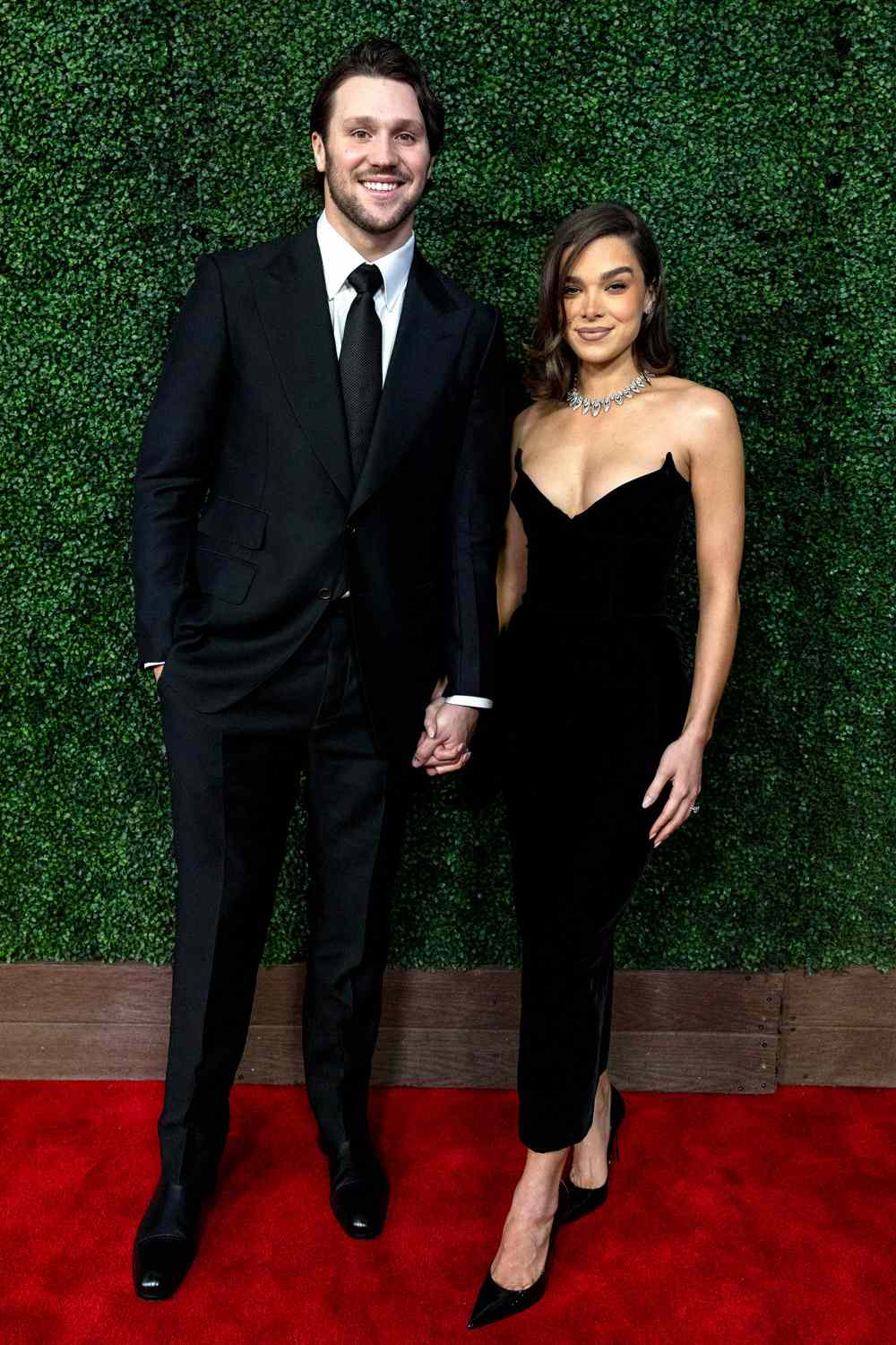 Josh Allen and Hailee Steinfeld pose for a photo on the red carpet the 14th Annual NFL Honors at Saenger Theatre on February 06, 2025 in New Orleans, Louisiana
