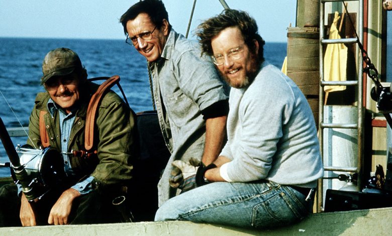 Robert Shaw, Roy Scheider, and Richard Dreyfuss in JAWS, 1975.