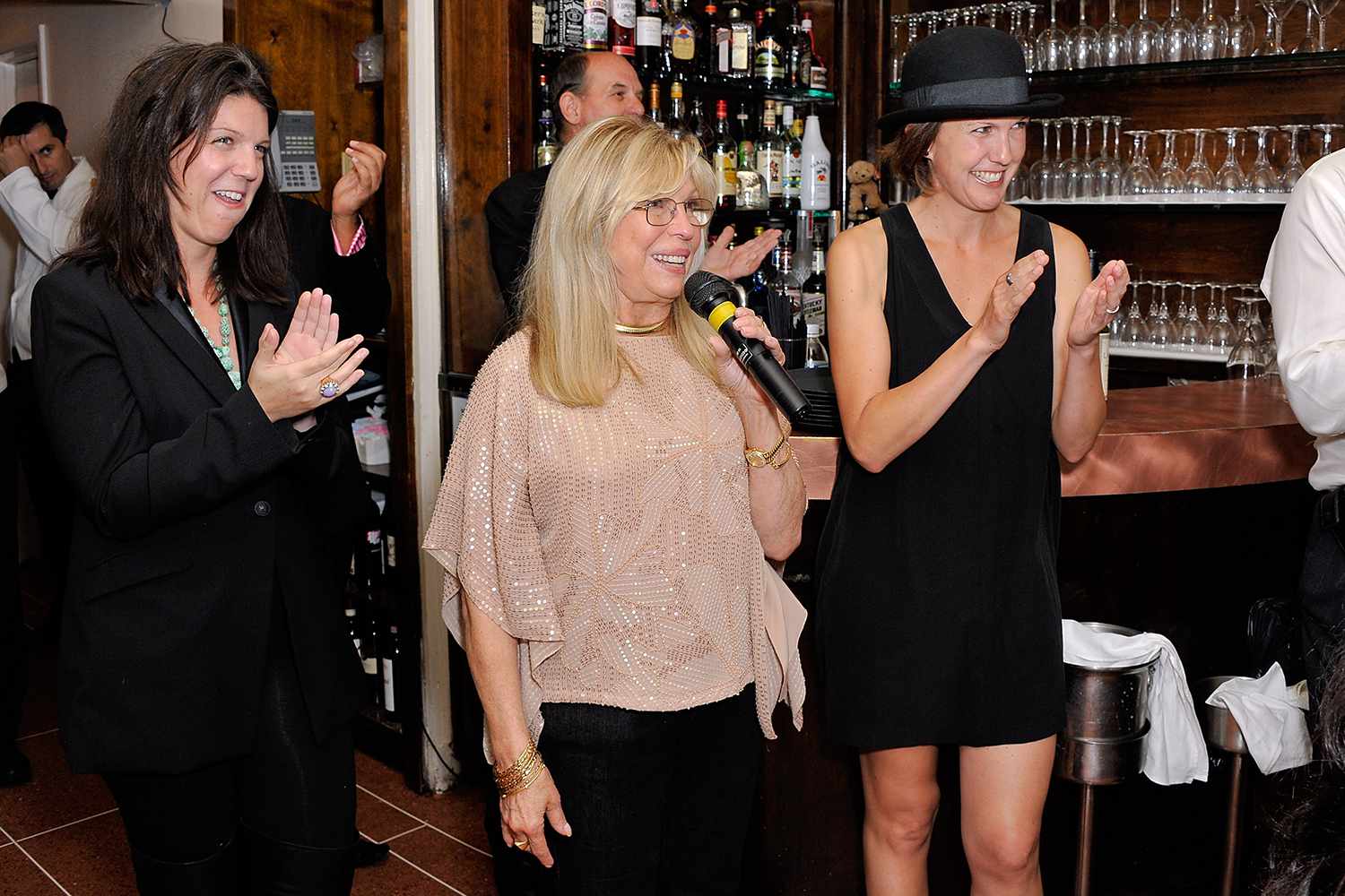 Nancy Sinatra (C) and daughters A.J. Lambert (L) and Amanda Erlinger (R) attend the Sinatra Family Estates Wine Dinner at Patsy's on September 30, 2010 in New York City. 