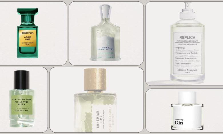 Bottles of lime perfumes.