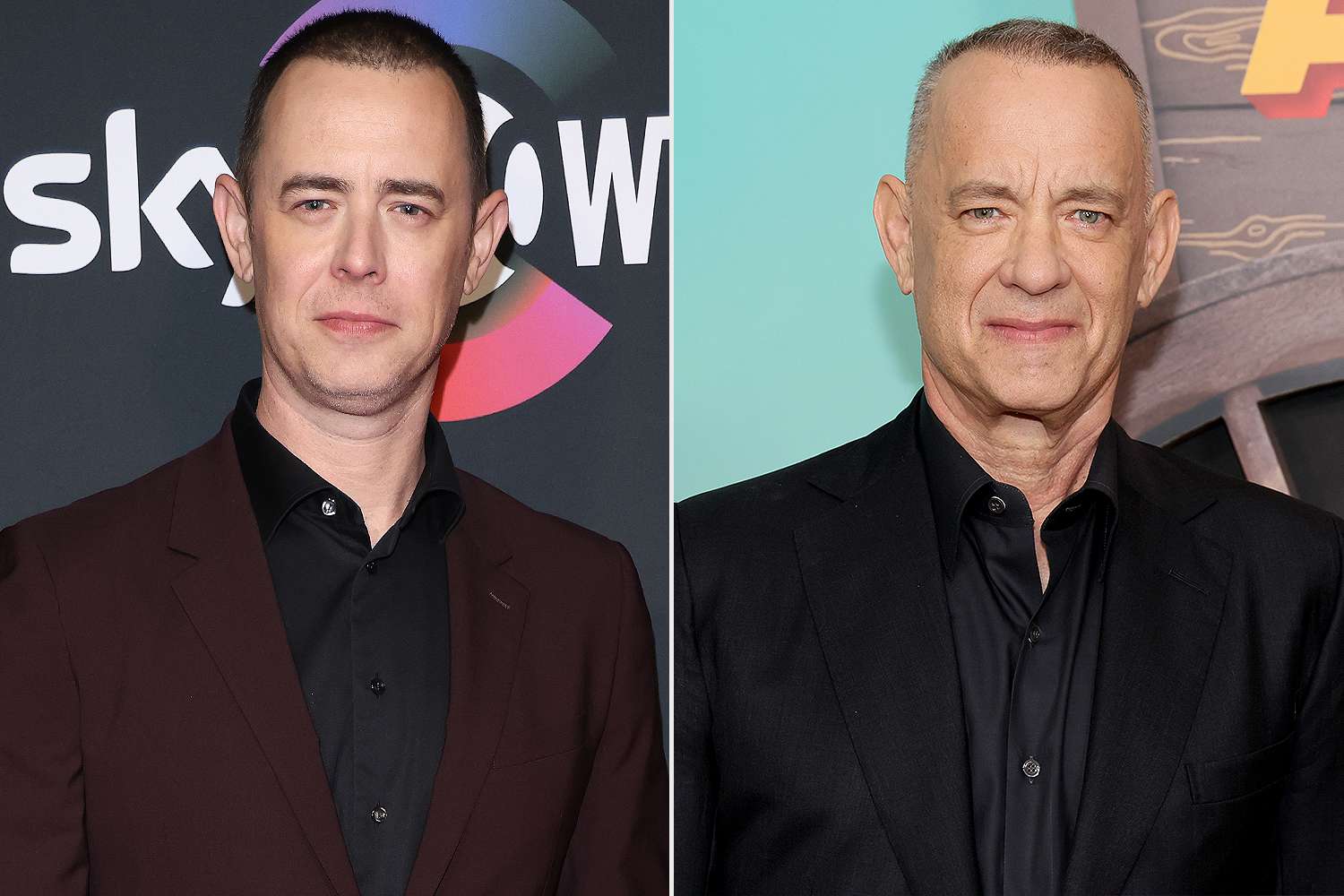 Colin Hanks attends the Amsterdam launch party of SkyShowtime on Nov. 3, 2022; Tom Hanks attends the N.Y.C. premiere of 'Asteroid City' on June 13, 2023
