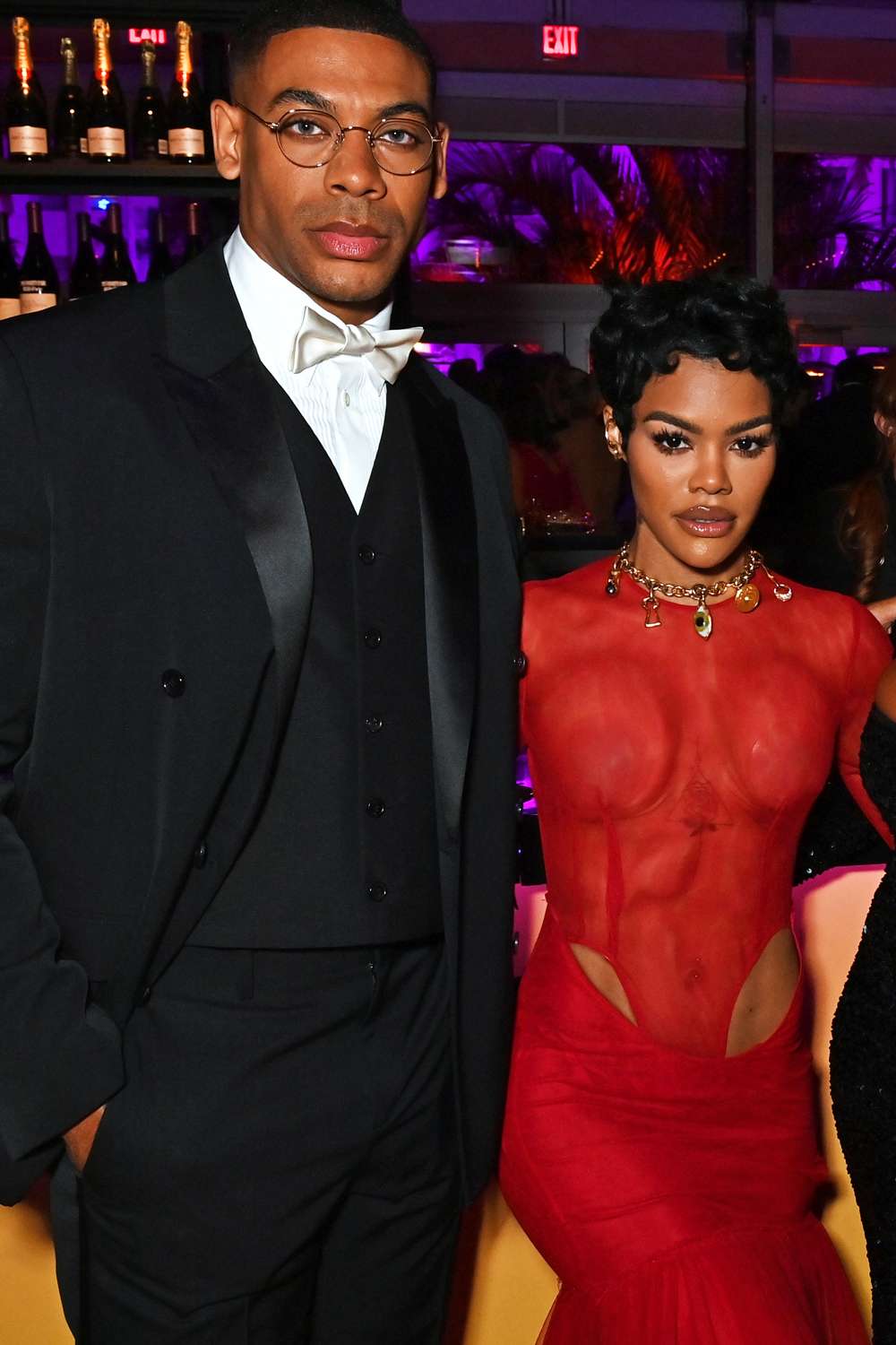 Aaron Pierre and Teyana Taylor attend the 2025 Vanity Fair Oscar Party on March 02, 2025 in Beverly Hills, California.