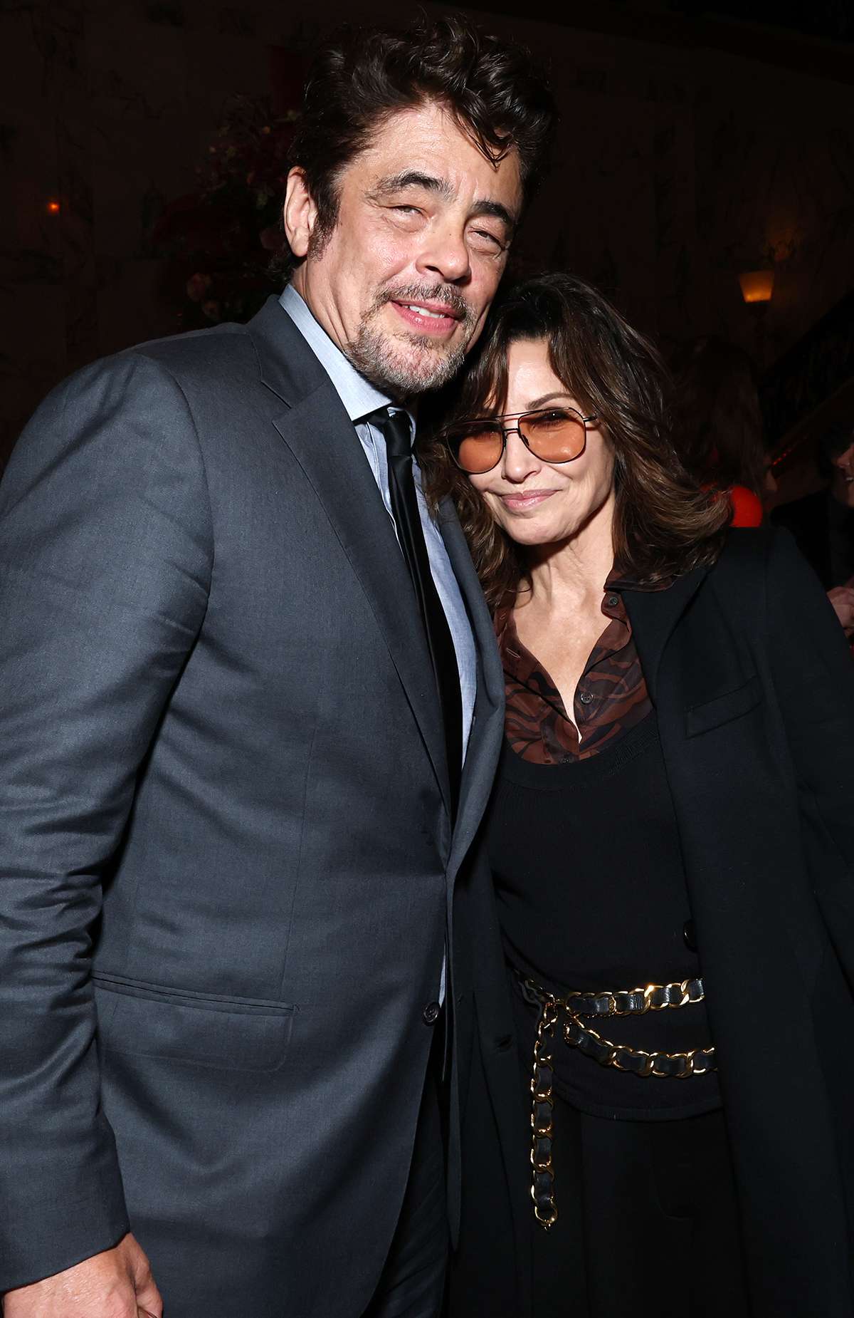 Benicio del Toro and Gina Gershon attend the Focus Features' "The Phoenician Scheme" New York premiere 