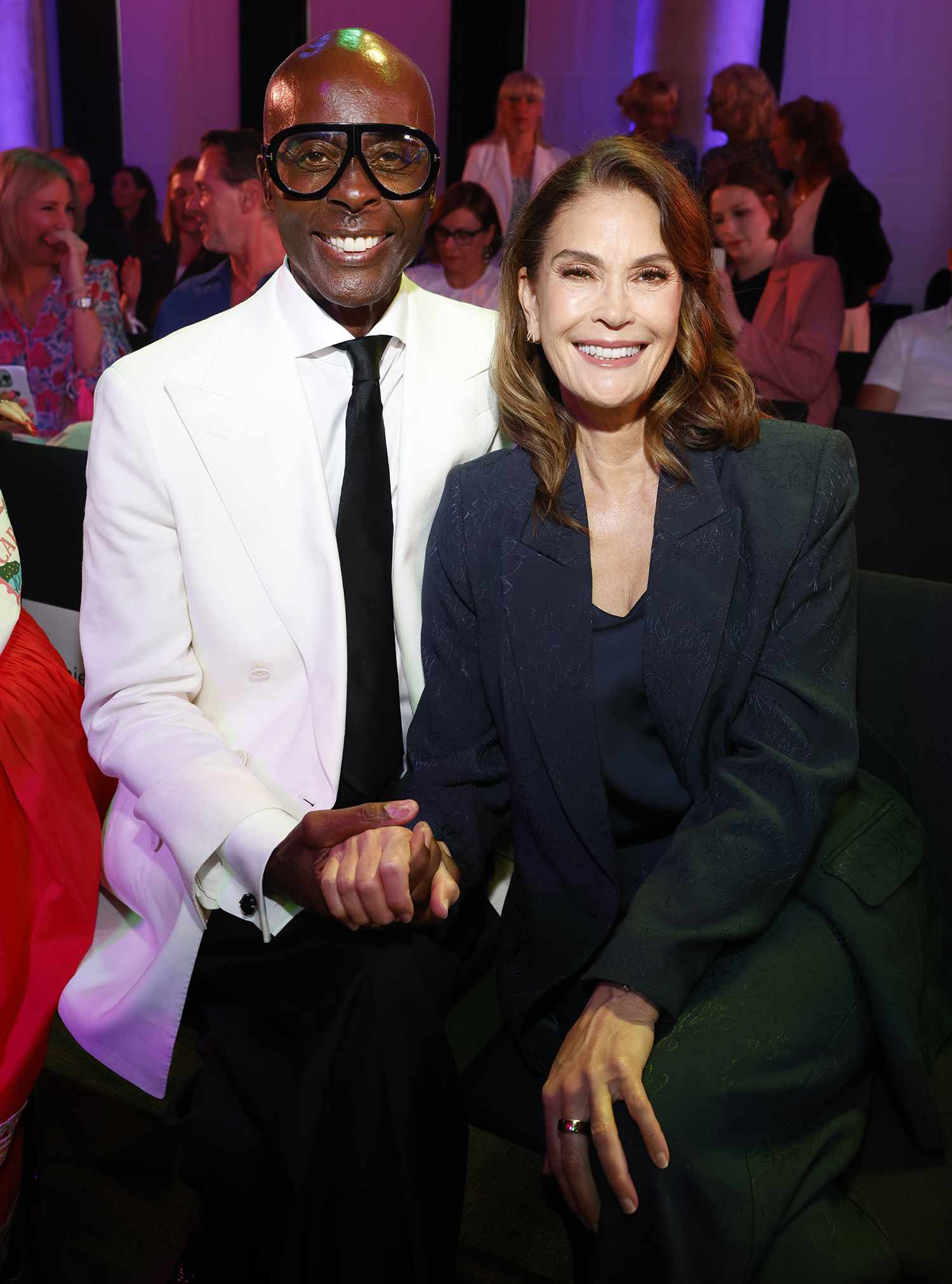 Bruce Darnell and Teri Hatcher during the Ernsting's Family Fashion Show HW 2025 at Empire Riverside Hotel on June 17, 2025 in Hamburg, Germany.